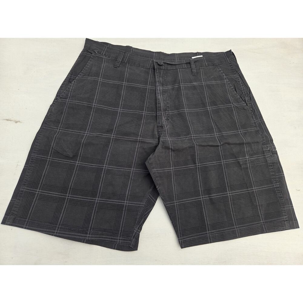 Wrangler Shorts Mens 36 Black Chino Flat Front Plaid Casual 10" Inseam